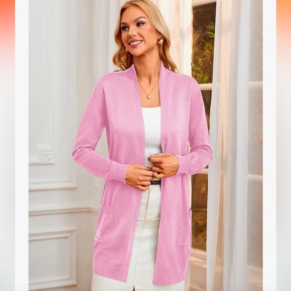 Grace Karin Women’s Baby Pink Solid Open Front Long Cardigan Sweater, Viscose - Picture 12 of 16
